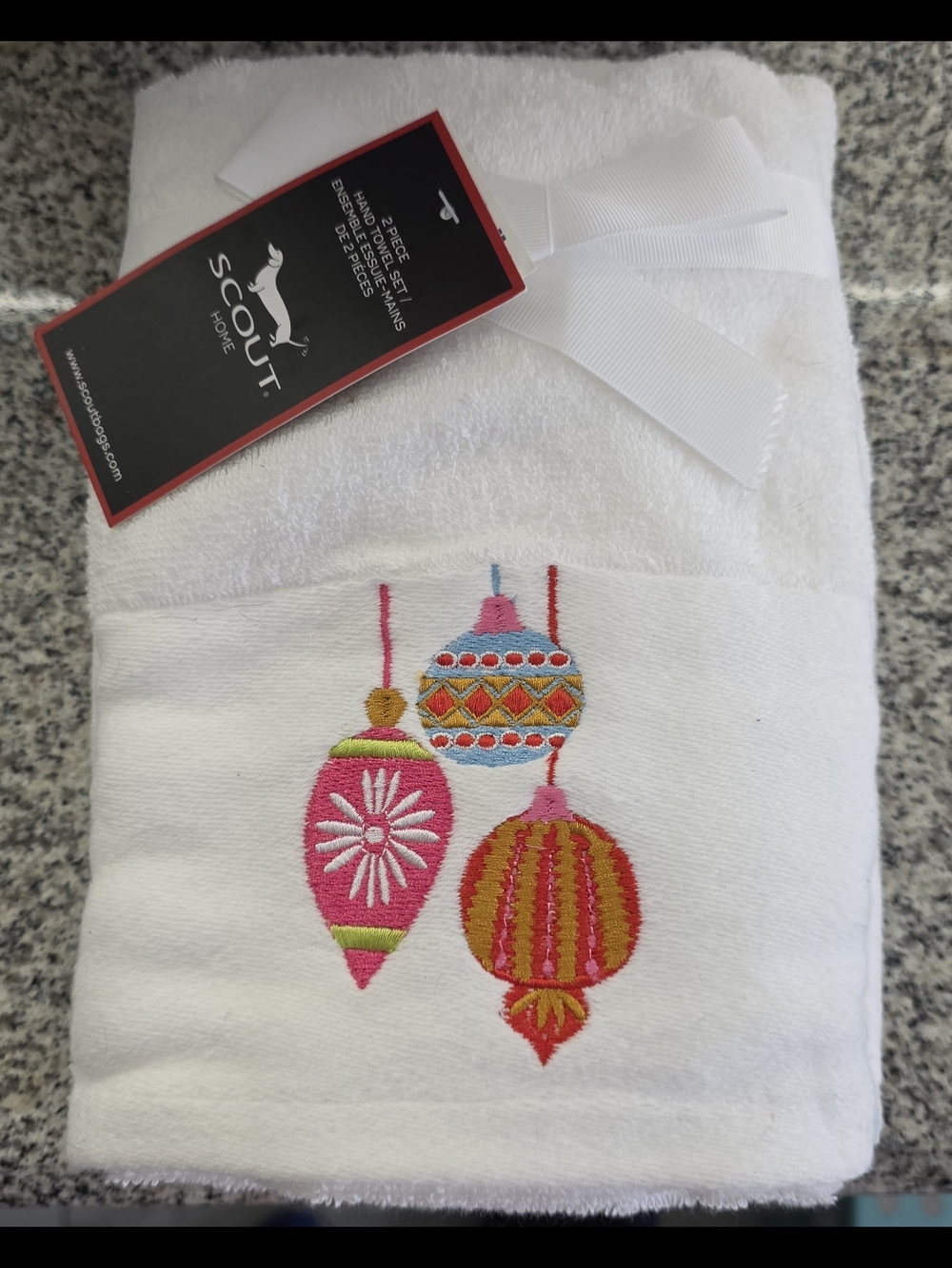 New With Tags Scout Home 2 Piece Hand Towel Set Ornaments Holiday Christmas Xmas